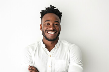 Confident, Stylish Black Man With Impeccable Smile And Strong Features On White Background