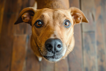 Dog Engages With Camera, Sniffing And Holding Steady Eye Contact