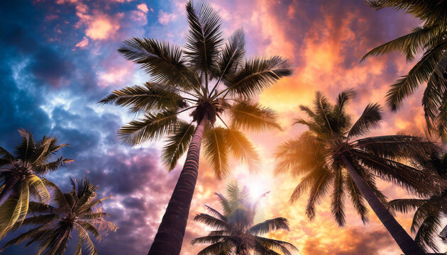 palmier en été ambiance vacances voyage tourisme plage estival coucher de soleil paradis