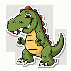 Cute green dragon cartoon sticker on white background ,Trendy cartoon flat style dragon character sticker logo