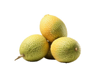 Green and yellow horned melons on a grey background, highlighting their distinctive texture and shape.