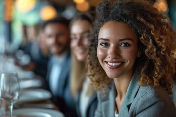 Obraz premium Confident and successful businesswoman leading a happy and united team in a modern office.