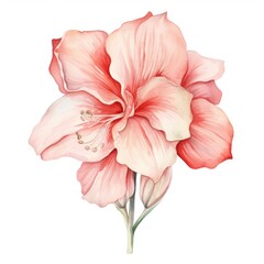 Amaryllis flower watercolor illustration. Floral blooming blossom painting on white background