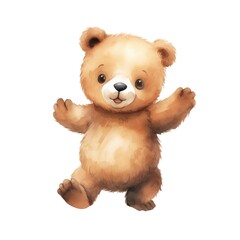 Cute baby bear cub character dancing watercolor illustration for children book.