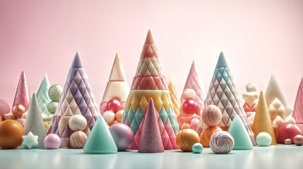 festive easter candy in pastel colors in form of pyramids and lo