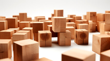Wooden Cube on Minimal Background: Abstract Geometric Design