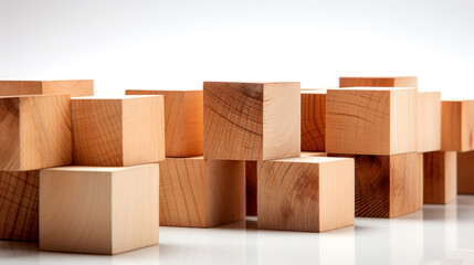 Wooden Cube on Minimal Background: Abstract Geometric Design