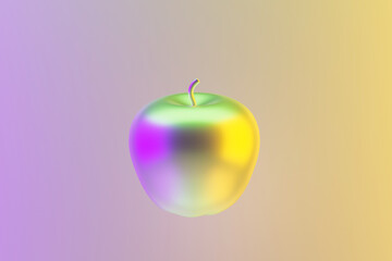 Obraz premium Metallic glossy apple model in neon pastel light. 3d rendering