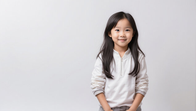 Asian little girl isolated on a bright white background