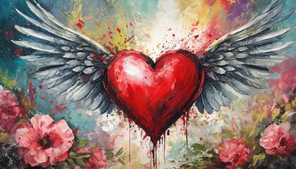heart with wings - obrazy, fototapety, plakaty