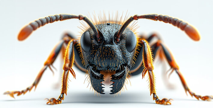 realistic 3d render of ant on white background. danger concept, wasp on white background