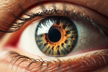 Close-up shot of human green eye pupil