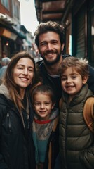 A family posing for a photo in an alley. Generative AI.