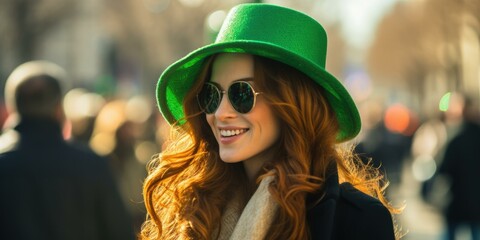 A woman with a green hat and sunglasses. Generative AI. - Powered by Adobe