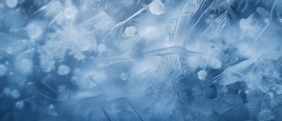 Abstract ice pattern. Frozen window. Winter style wallpaper with copy space.