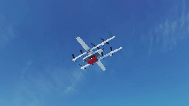 Delivery of medical care by drone to hard-to-reach places. Example of air delivery. 3d rendering.