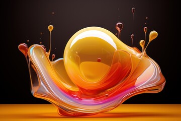  a liquid swirl with a black background and a yellow ball in the middle of the image with a black background.