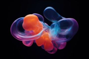  a close up of a jelly like substance with blue and orange smoke coming out of the top of the jelly.