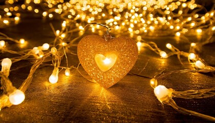 golden christmas lights with heart