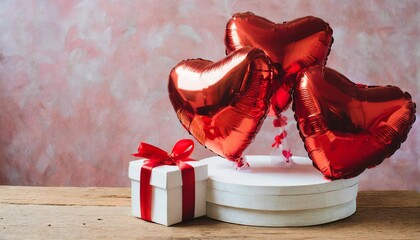 happy valentines day empty podium decoration heart shape balloon gift box