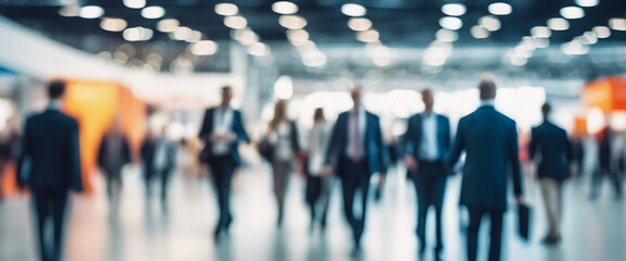Obraz premium Dinamica d'Affari- Mosso Veloce di Persone in una Fiera Commerciale, Banner