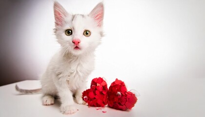 white valentine kitten with copy space