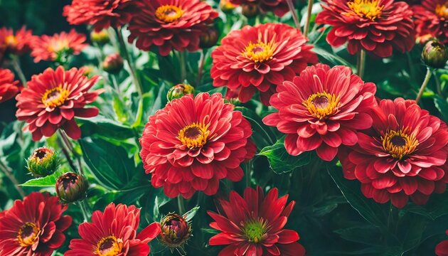 generativeclose up of blooming flowerbeds of amazing red color flowers on dark moody floral textured background photorealistic effect
