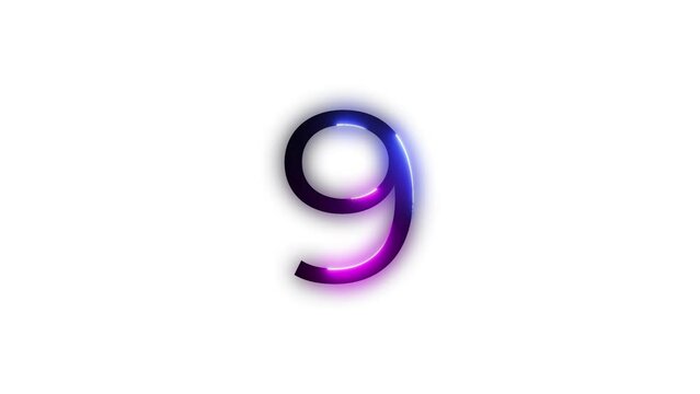 Neon number 9 with alpha channel, neon number nine