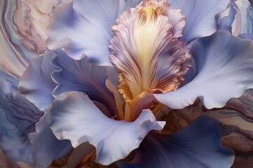  a close up of a blue flower with a yellow stamen in the middle of the center of the flower.