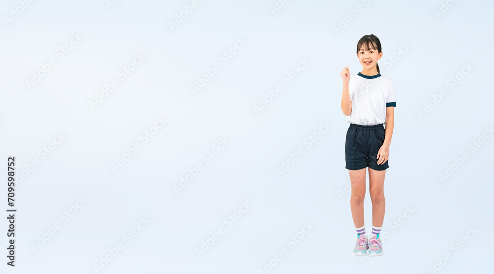 Poster ガッツポーズする体操服を着た女の子（切り抜き背景透過pngも販売しております。作成者リンクから「png」で検索してください）