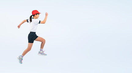 ジャンプする体操服を着た女の子（切り抜き背景透過PNGも販売しております。作成者リンクから「PNG」で検索してください）