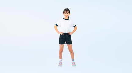 Fototapeta na wymiar 体操服を着た女の子（切り抜き背景透過PNGも販売しております。作成者リンクから「PNG」で検索してください）