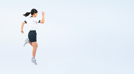 ジャンプする体操服を着た女の子の後ろ姿（切り抜き背景透過PNGも販売しております。作成者リンクから「PNG」で検索してください）