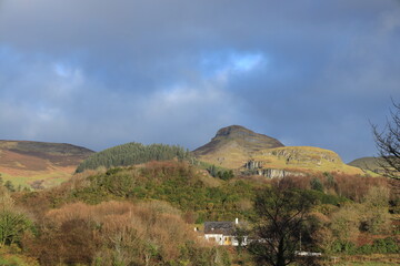 Landscape of rural County, Leitrim, Ireland in winter featuring lone house set in mountains