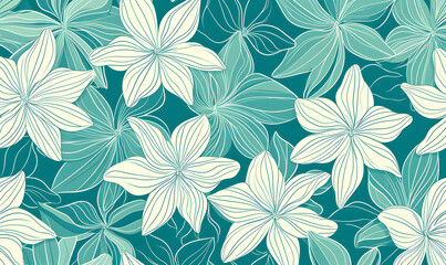Simple turquoise flower pattern, Generative AI
