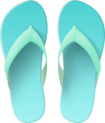 Realistic flip flops model. Summer shoes top view. Blank beach sandals. Rubber bathing footgear. Foot wear accessory. Blue plastic sole. Summertime clothing. Vector footwear mockup