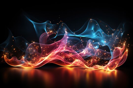 a colorful abstract background with a black background and a red and blue wave of smoke on the right side of the image.