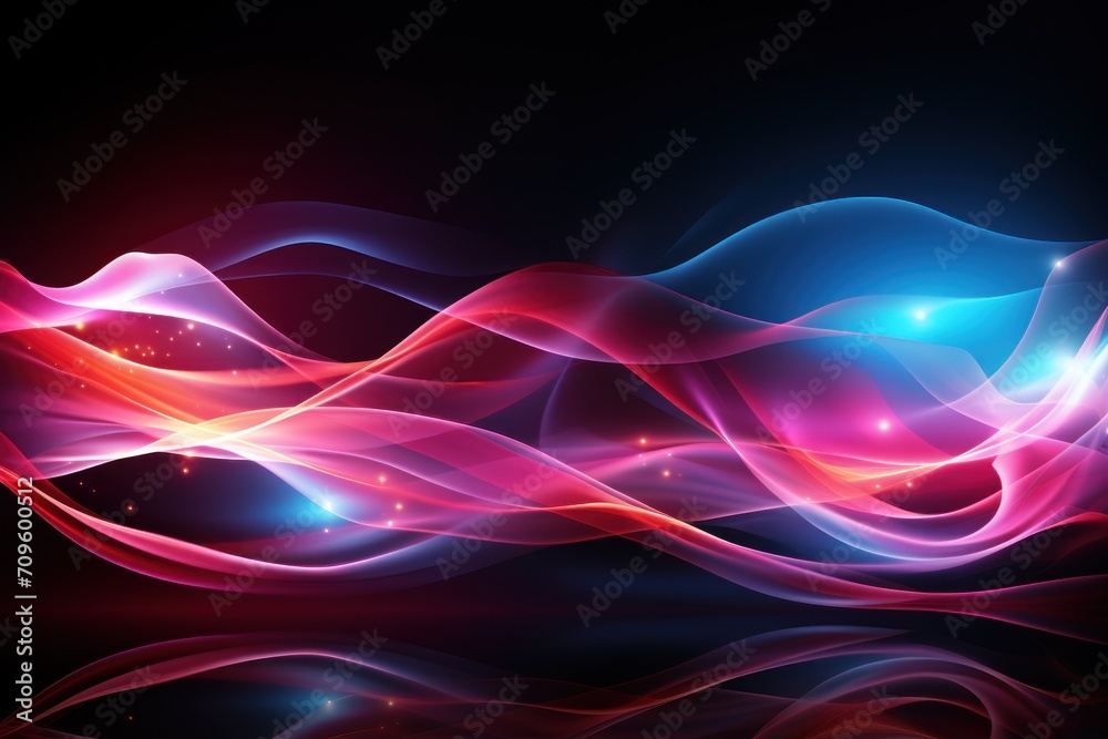 Poster a computer generated image of a wave of light on a black background with a reflection of the light i
