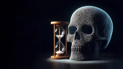 Foto op Plexiglas Illustration of a digital skul and a sand clock Hourglass. © Edge of Art 