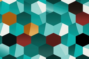  a colorful pattern of hexagonal shapes on a teal green and white background with a red center in the middle of the hexagonal hexagonal hexagonal pattern.