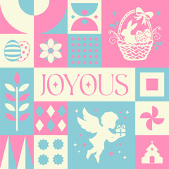 Easter Joyous seamless pattern in scandinavian style postcard with Retro clean concept design