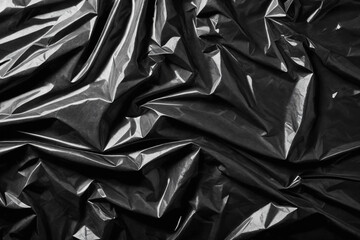Wrinkled black plastic wrap texture - obrazy, fototapety, plakaty
