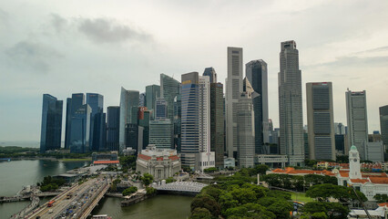Obraz premium Singapore aerial view of Marina Bay area on a overcast day