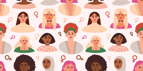 Diverse women seamless pattern