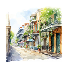 Fototapeta na wymiar Street New Orleans Louisiana watercolor. Vector illustration design.