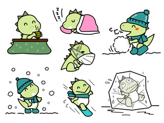 Naklejka premium 可愛い恐竜くんの冬