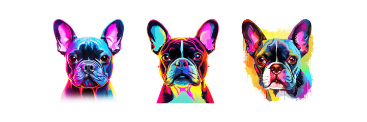 Bulldog neon set. Vector illustration design. - obrazy, fototapety, plakaty