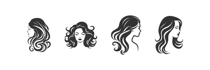 Hair woman silhouette set. Vector illustration design.