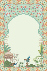 Turkish and Persian decorative pattern, garden theme illustration for wedding invitation