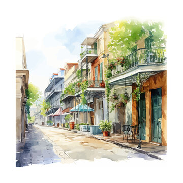 Street New Orleans Louisiana watercolor. Vector illustration design.